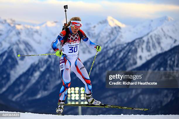 Gabriela Soukalova of the Czech Republic competes in the Women's 15 km Individual during day seven of the Sochi 2014 Winter Olympics at Laura...