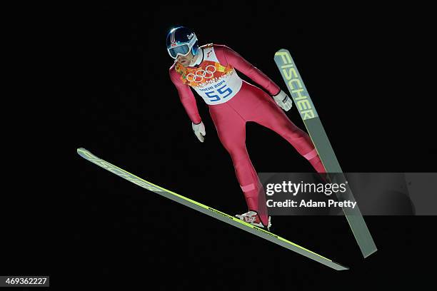 Anders Bardal of Norway jumps during the Men's Large Hill Individual Qualification on day 7 of the Sochi 2014 Winter Olympics at the RusSki Gorki Ski...