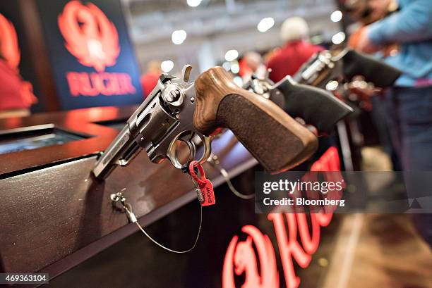 Revolver sits on display in the Sturm, Ruger & Co., Inc. Booth on the exhibition floor of the 144th National Rifle Association Annual Meetings and...