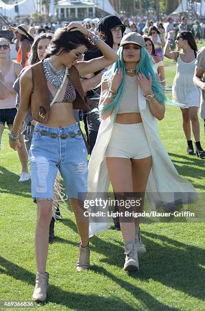 Kendall Jenner and Kylie Jenner are seen at Coachella Valley Music and Arts Festival at The Empire Polo Club on April 10, 2015 in Indio, California.