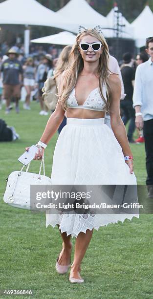 Paris Hilton is seen at Coachella Valley Music and Arts Festival at The Empire Polo Club on April 10, 2015 in Indio, California.
