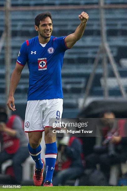 Roque Santa Cruz of Cruz Azul celebrates after scoring the first goal of his team during a match between Cruz Azul and Tigres UANL as part of 13th...