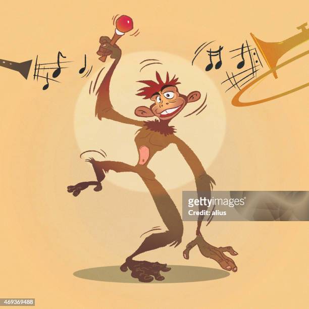 dancing monkey - trombone stock illustrations