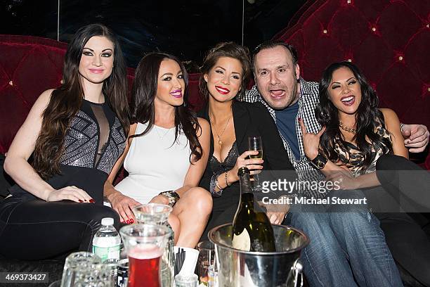 Kendall Karson, Breanne Benson, a guest, Big John and Kaylani Lei attend Big John's Birthday Celebration at Headquarters on February 13, 2014 in New...