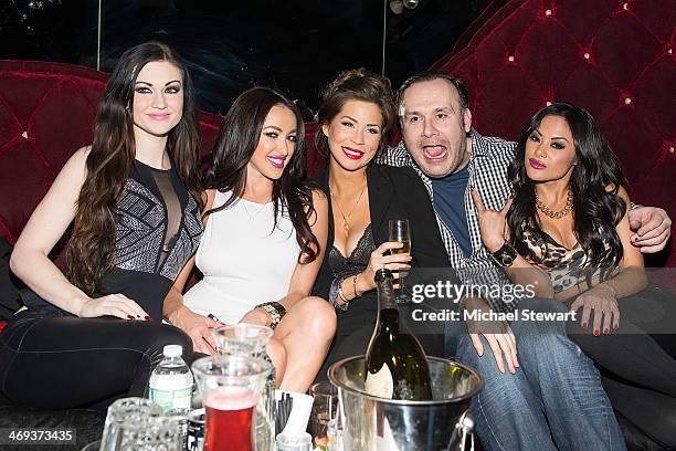 Kendall Karson, Breanne Benson, a guest, Big John and Kaylani Lei attend Big John's Birthday Celebration at Headquarters on February 13, 2014 in New...
