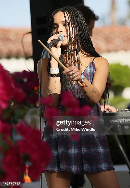 Actress Zoe Kravitz performs during POPSUGAR + SHOPSTYLE'S Cabana Club Pool Parties - Day 1 at the Avalon Hotel on April 11, 2015 in Palm Springs,...