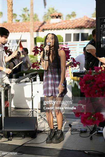 Actress Zoe Kravitz performs during POPSUGAR + SHOPSTYLE'S Cabana Club Pool Parties - Day 1 at the Avalon Hotel on April 11, 2015 in Palm Springs,...