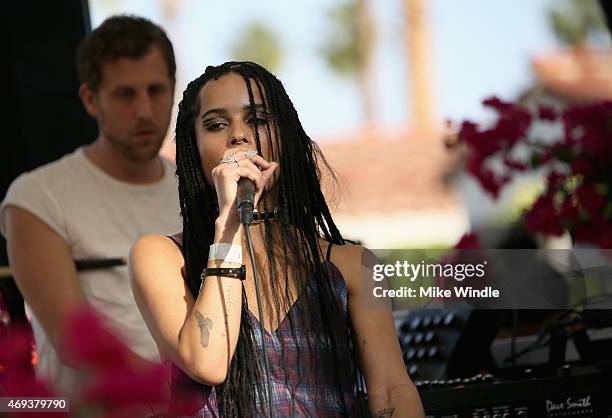 Actress Zoe Kravitz performs during POPSUGAR + SHOPSTYLE'S Cabana Club Pool Parties - Day 1 at the Avalon Hotel on April 11, 2015 in Palm Springs,...