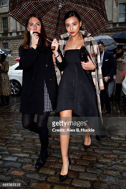 Leah Weller is pictured arriving at Somerset House during London Fashion Week on February 14, 2014 in London, England.