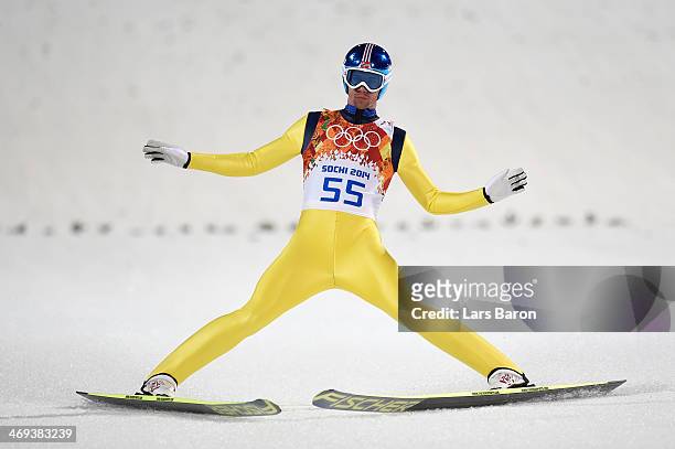 Anders Bardal of Norway finishes a jump during the Men's Large Hill Individual Qualification on day 7 of the Sochi 2014 Winter Olympics at the RusSki...
