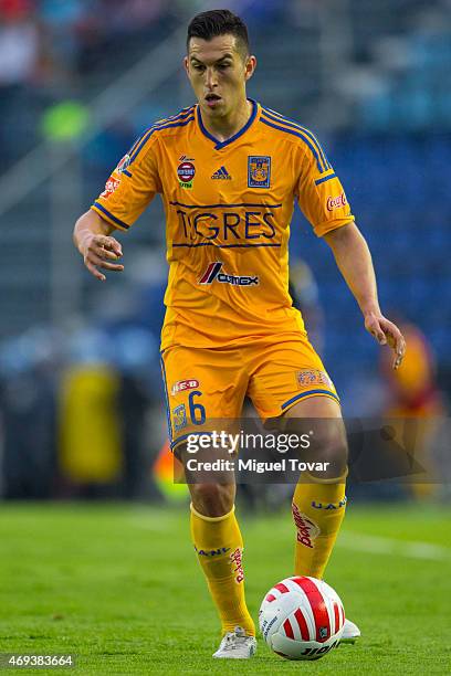 Jorge Torres of Tigres drives the ball during a match between Cruz Azul and Tigres UANL as part of 13th round Clausura 2015 Liga MX at Azul Stadium...