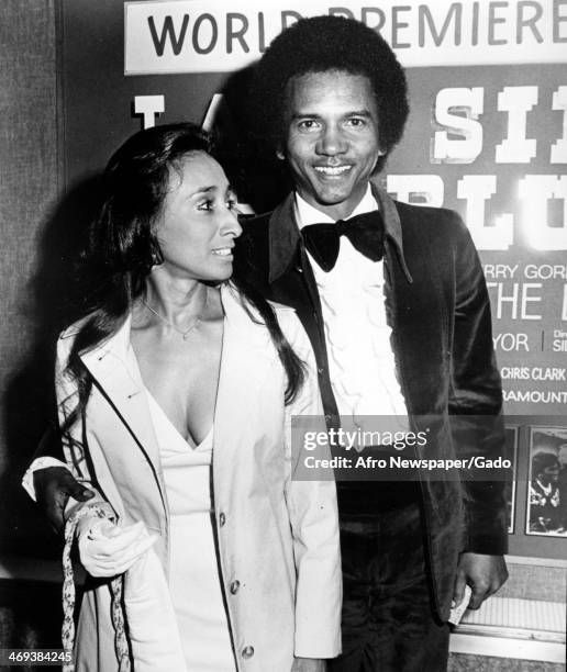 Smokey Robinson, the singer with Motown records, at the world premiere of the film biopic of the singer Billie Holiday, Lady Sings the Blues in 1972,...
