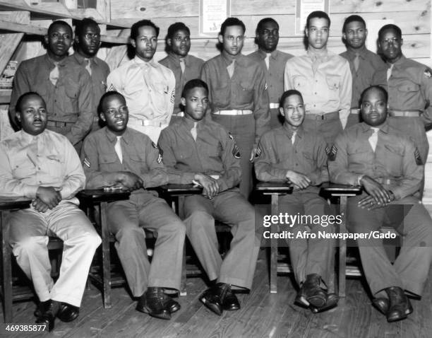 Students from the Venereal Diseases, VD, Control School at the Tuskegee Army Airfield receive their diplomas, Tuskegee, Alabama, 1942.