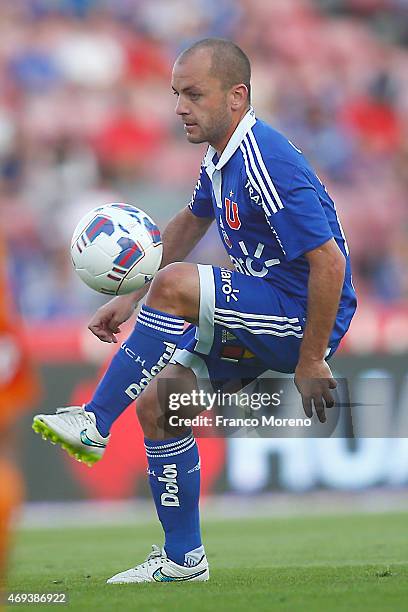 Gustavo Lorenzetti controls the ball during a match between U de Chile and Cobreloa as part of fourteenth round of Torneo Scotiabank Clausura 2015 at...