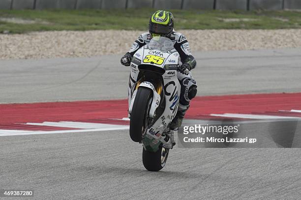 Cal Crutchlow of Great Britain and CWM LCR Honda lifts the front wheel at the end of the MotoGp Red Bull U.S. Grand Prix of The Americas - Qualifying...