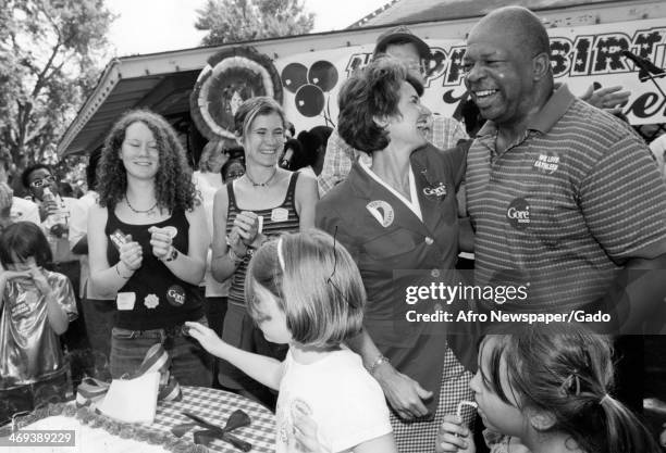 Half length portrait of US Representative Elijah Cummings with Kathleen Hartington Kennedy Townsend, sixth Lieutenant Governor of Maryland and other...