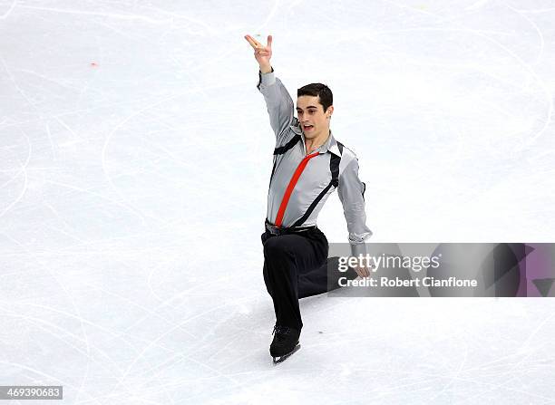 Javier Fernandez of Spain comptes during the Figure Skating Men's Free Skating on day seven of the Sochi 2014 Winter Olympics at Iceberg Skating...