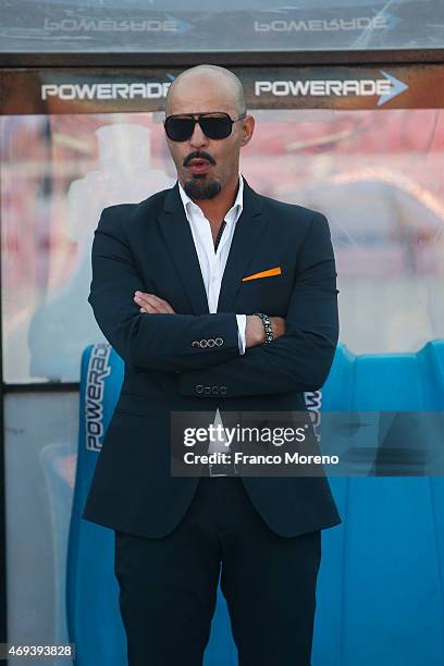 Marco Antonio Figueroa head coach of Cobreloa looks on during a match between U de Chile and Cobreloa as part of fourteenth round of Torneo...