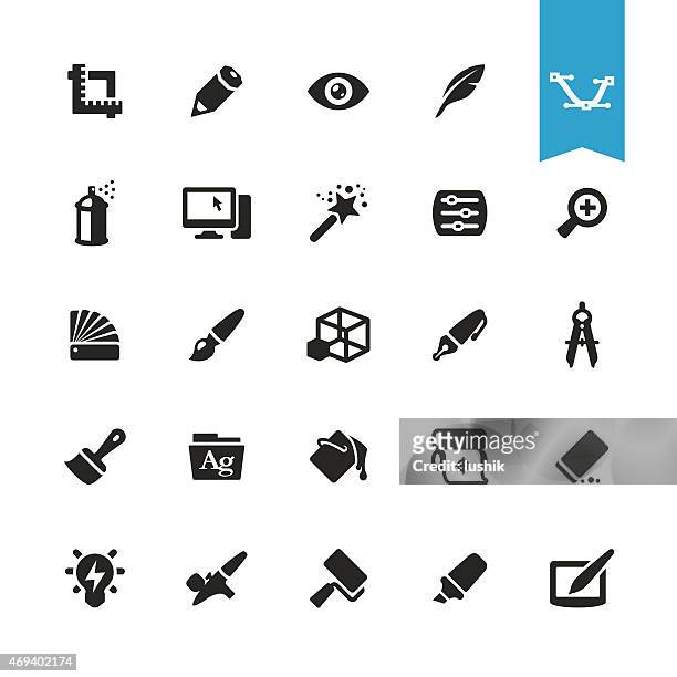 stockillustraties, clipart, cartoons en iconen met design studio related vector icons - behangkwast