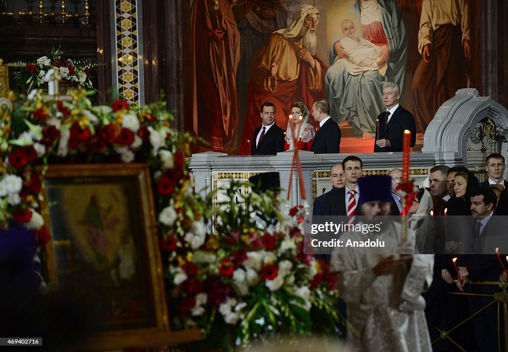 Russian President Putin attends Easter services in Moscow cathedral