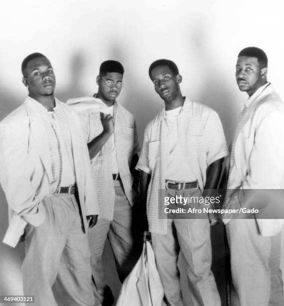 Four man singing group, Boyz II Men, specialists in R&B soul and acapella music, founded in 1988, February 12, 1995.