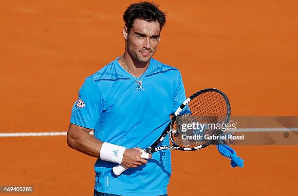 Fabio Fognini of Italy cheers after winning the match between Fabio Fognini and Pablo Andujar as part of ATP Buenos Aires Copa Claro on February 14,...