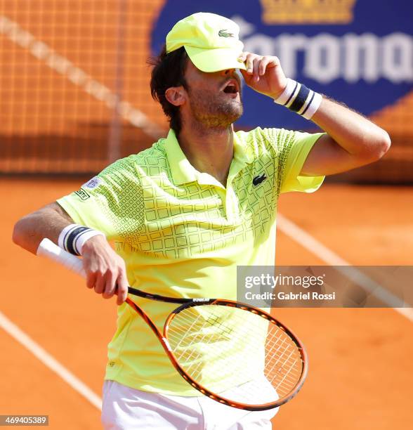 Pablo Andujar of Spain looks dejected during a tennis match between Fabio Fognini and Pablo Andujar as part of ATP Buenos Aires Copa Claro on...