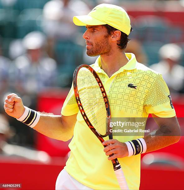 Pablo Andujar of Spain celebrates a point during a tennis match between Fabio Fognini and Pablo Andujar as part of ATP Buenos Aires Copa Claro on...