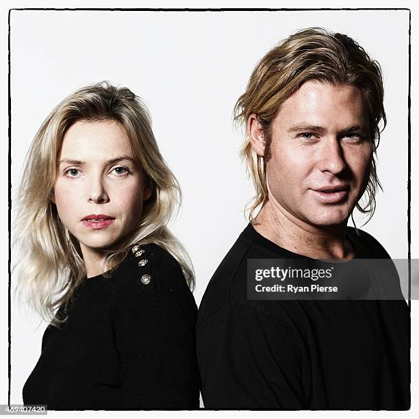 Designers Edwina Robinson and Adrian Norris of Aje pose for a portrait as Mercedes-Benz Fashion Week Australia Marks 20 Years on April 11, 2015 in...