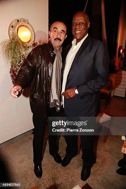 Raul di Blasio and Johnny Ventura are seen at Seasalt and Pepper Restaurant on February 13, 2014 in Miami, Florida.