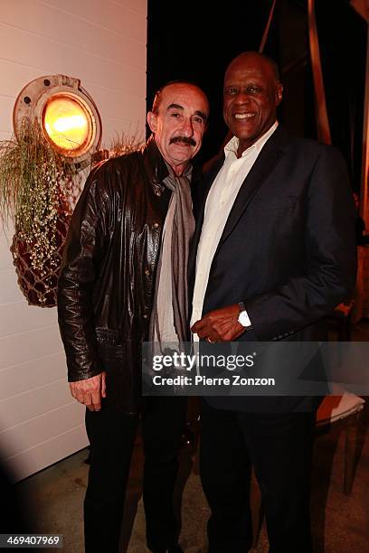 Raul di Blasio and Johnny Ventura are seen at Seasalt and Pepper Restaurant on February 13, 2014 in Miami, Florida.