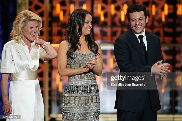 Actors Alley Mills, Danica McKellar and Fred Savage onstage during the 2015 TV Land Awards at Saban Theatre on April 11, 2015 in Beverly Hills,...