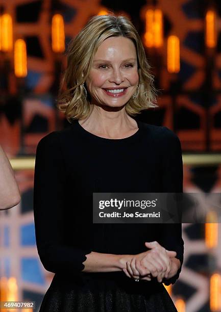Actress Calista Flockhart accepts the Groundbreaking Award onstage for Ally McBeal during the 2015 TV Land Awards at Saban Theatre on April 11,...