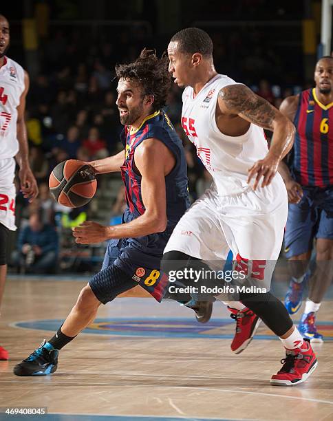 Victor Sada, #8 of FC Barcelona in action during the 2013-2014 Turkish Airlines Euroleague Top 16 Date 6 game between FC Barcelona Regal v EA7...