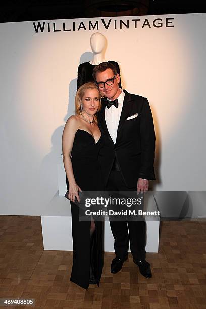 William Banks-Blaney and Gillian Anderson arrive at the WilliamVintage dinner in partnership with American Express at St Pancras Renaissance Hotel on...