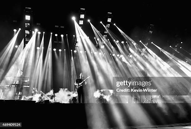 Musicians Gus Unger-Hamilton, Joe Newman, Gwil Sainsbury and Thom Green of alt-J perform onstage during day 2 of the 2015 Coachella Valley Music &...