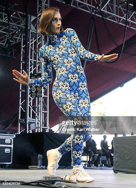 Singer Yelle performs onstage during day 2 of the 2015 Coachella Valley Music & Arts Festival at the Empire Polo Club on April 11, 2015 in Indio,...