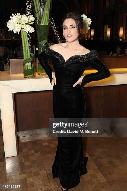 Tallulah Harlech arrives at the WilliamVintage dinner in partnership with American Express at St Pancras Renaissance Hotel on February 14, 2014 in...