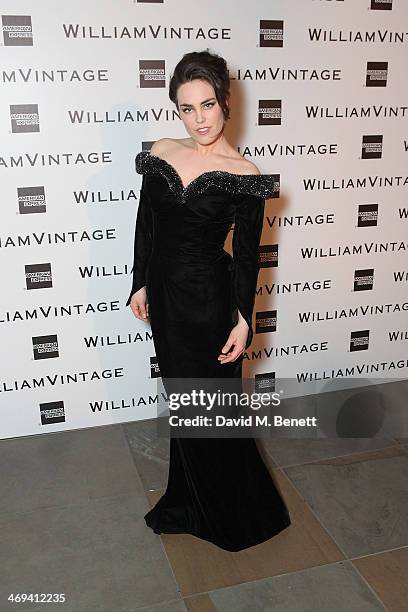 Tallulah Harlech arrives at the WilliamVintage dinner in partnership with American Express at St Pancras Renaissance Hotel on February 14, 2014 in...
