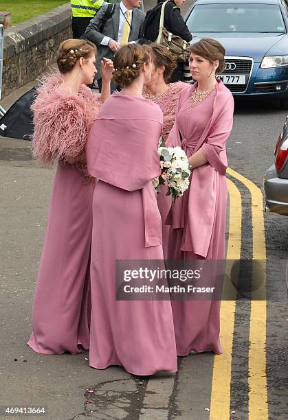 Bridesmaids arrive for the wedding of Andy Murray and Kim Sears at Dunblane Cathedral on April 11, 2015 in Dunblane, Scotland.