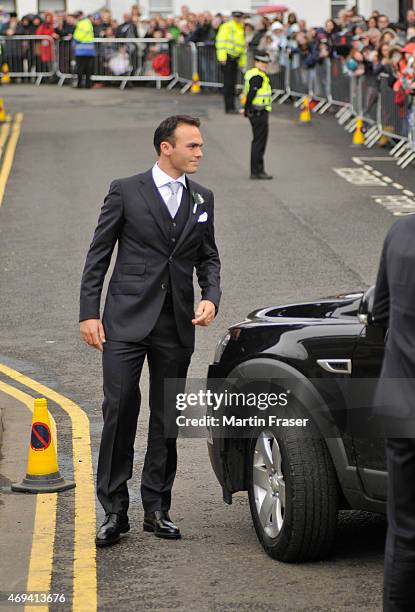 Ross Hutchins arrives at the wedding of Andy Murray and Kim Sears at Dunblane Cathedral on April 11, 2015 in Dunblane, Scotland.