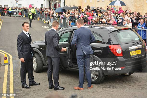 Ross Hutchins arrives for the wedding of Andy Murray and Kim Sears at Dunblane Cathedral on April 11, 2015 in Dunblane, Scotland.