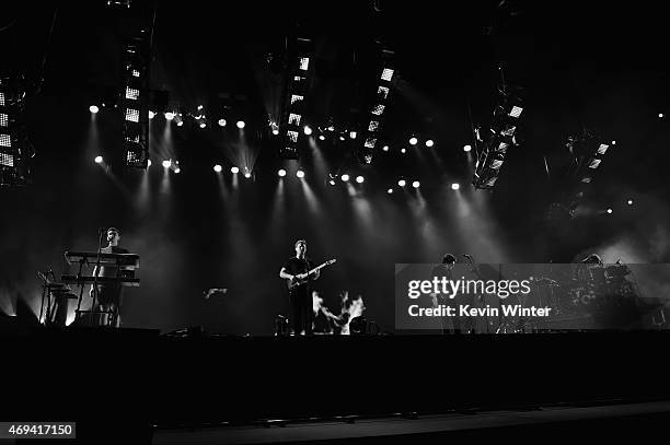 Musicians Gus Unger-Hamilton, Joe Newman, Gwil Sainsbury and Thom Green of alt-J perform onstage during day 2 of the 2015 Coachella Valley Music &...