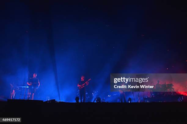 Musicians Gus Unger-Hamilton, Joe Newman, Gwil Sainsbury and Thom Green of alt-J perform onstage during day 2 of the 2015 Coachella Valley Music &...