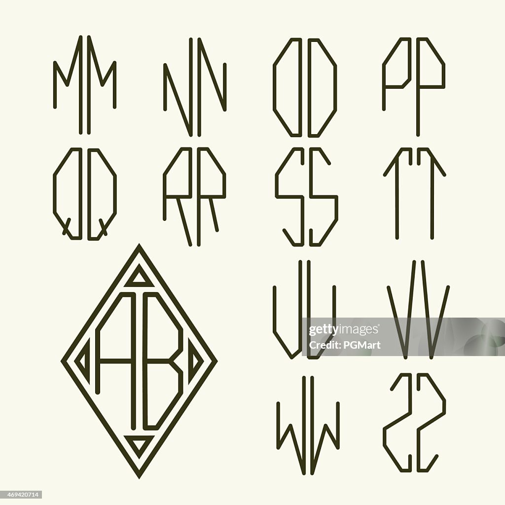 Monogram Letters Simple Design Set 2 Templates Of Letters To Create Monogram High-Res Vector Graphic ...