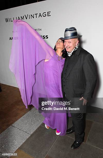 Lady Amanda Harlech and Stephen Jones at the WilliamVintage dinner in partnership with American Express at St Pancras Renaissance Hotel on February...