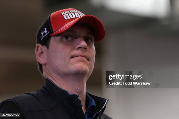 Steve Letarte, crew chief for Dale Earnhardt Jr. ,, driver of the National Guard Chevrolet, stands in the garage during practice for the NASCAR...