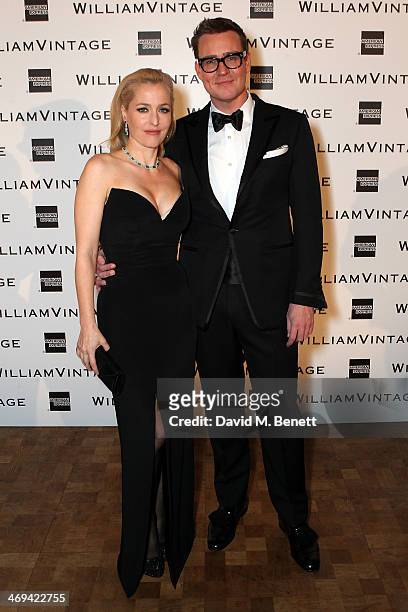 Gillian Anderson and William Banks-Blaney arrive at the WilliamVintage dinner in partnership with American Express at St Pancras Renaissance Hotel on...