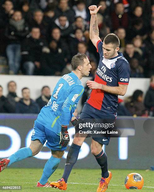 Jeremy Menez of Paris Saint-Germain reacts during the French Ligue 1 between Paris Saint-Germain FC and Valenciennes VAFC at Parc Des Princes on...