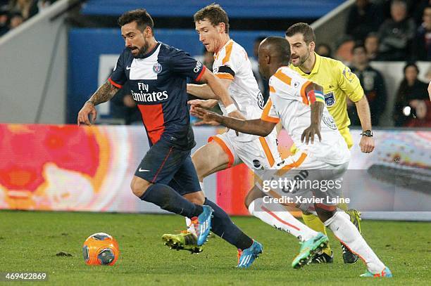 Ezequiel Lavezzi of Paris Saint-Germain in action during the French Ligue 1 between Paris Saint-Germain FC and Valenciennes VAFC at Parc Des Princes...
